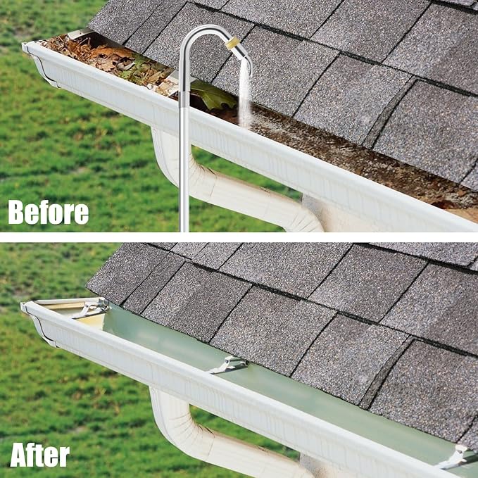 12FT (20ft Reach) Telescopic Gutter Cleaning Tools from The Ground, Rain Gutter Cleaners Tool with Hose Copper Attachment/09