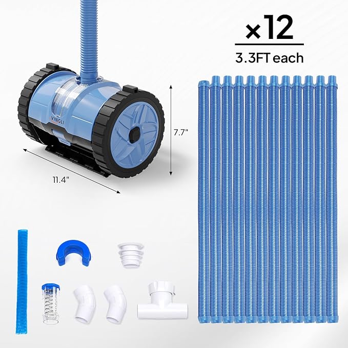 VINGLI Automatic Pool Cleaner for Inground Pools – Suction-Side Pool Vacuum with Powerful Wall-Climbing, 40FT Tangle-Free Hose, Ultra-Quiet Operation – Memory Blue & Gray