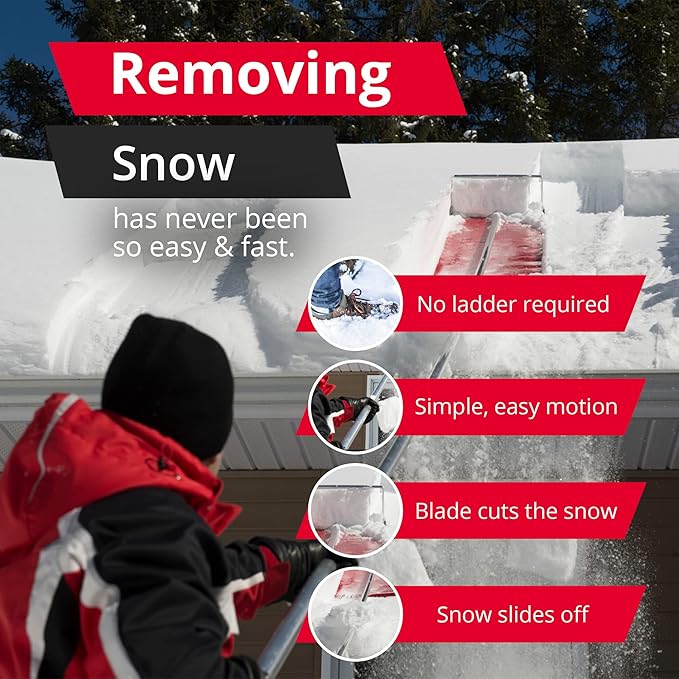 SNOWPEELER Premium Roof Rake for Snow Removal - 30 ft. Snow Removal Tool - Snow Rake for House Roof - Snow Roof Rake - Telescopic Heavy Duty Snow Shovel for Rooftop