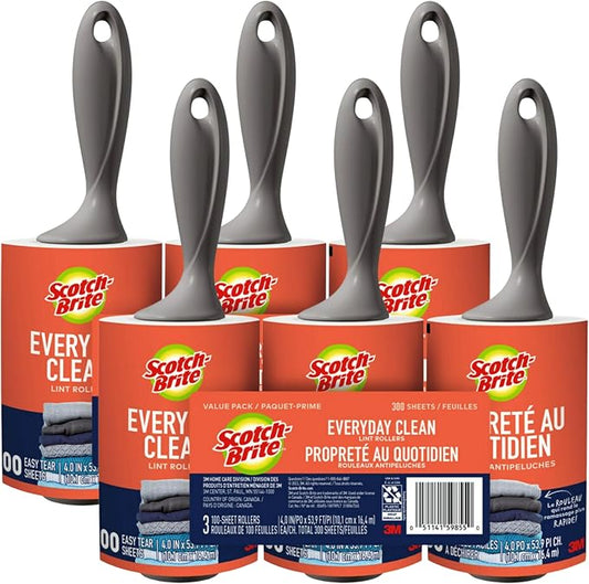 Scotch-Brite Lint Rollers, 100 Sheets per Roller, Pack of 6 (600 Total Sheets) – Mega Value Lint Remover Pack for Pet Hair, Clothes & Furniture by Unknown