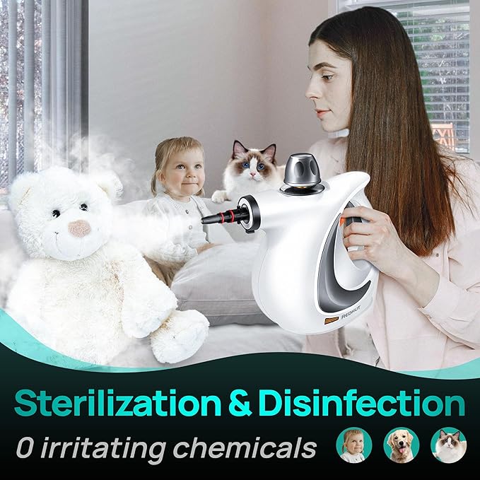 Steam Cleaner, Pressurized Multi-Surface Natural Handheld Steam Cleaner for home with 12pcs Accessories & Safety Lock – Steamer for Cleaning Home Use, Tile, Grout, Window