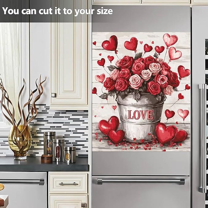 Rose Bouquets Magnet Dishwasher Decoration Cover for The Front, Vintage Country Flowers Magnetic Refrigerator Cover Skin Panel, Love Balloons Vinyl Dishwasher Sticker 23x26 inch Magnetic