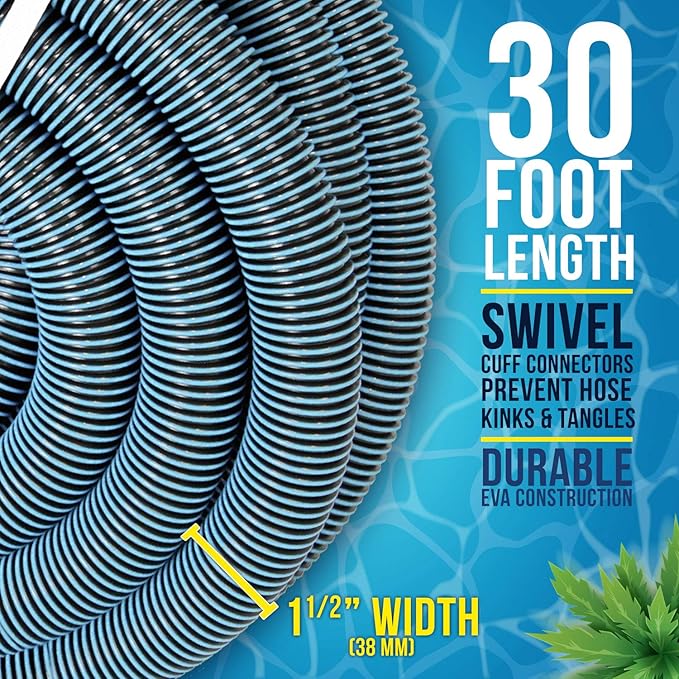 U.S. Pool Supply Pool Vacuum Hose - 1-1/2" x 30' Professional Heavy Duty Pool Hose for Inground, Spiral Wound with Kink-Free Swivel Cuff - Connect to Vacuum Heads, Skimmer, Cleaner, Filter Pump Inlet