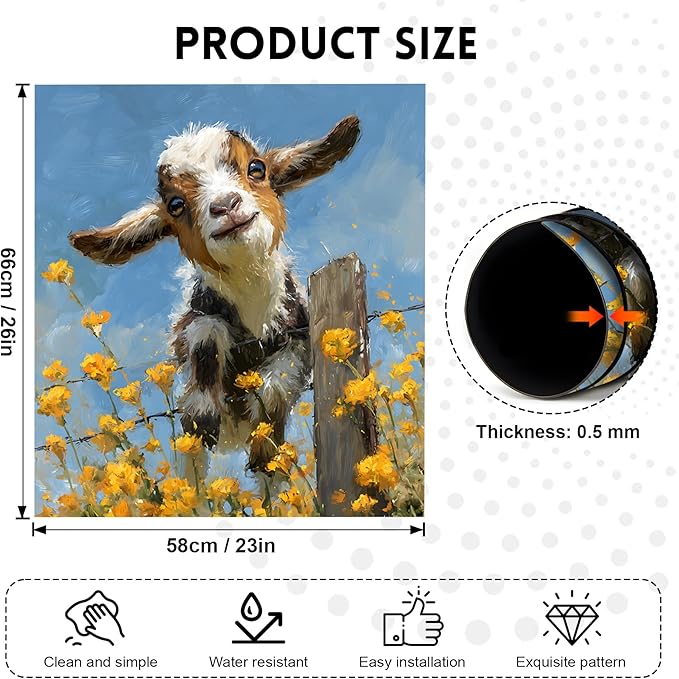 NYZE Dishwasher Magnets Cover, Dishwasher Magnetic Sticker Decorative, 23 x 26 Inch Removable Reusable Dish Washer Cover Mat for Dishwashers (Cute Goat & Yellow Flowers)