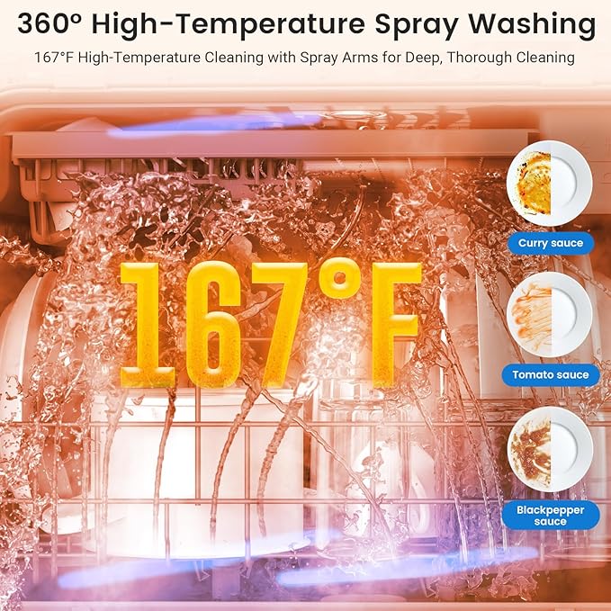BLITZHOME Countertop Portable Mini Dishwasher, 9 Programs,167℉ High-Temp, Hot Air Drying, Air Refresh, 360° 3 Spray, 24H Timing, LED Light, 5.2L Built-in Water Tank for Apartments RVs
