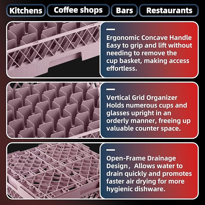 3 Packs 36 Compartment Base with 2 Extenders Commercial Cup Rack | Polypropylene Dish Drying Rack | Quitly Clean Divided Durable Dishwasher Rack for Restaurants Bar Hotel Kitchen