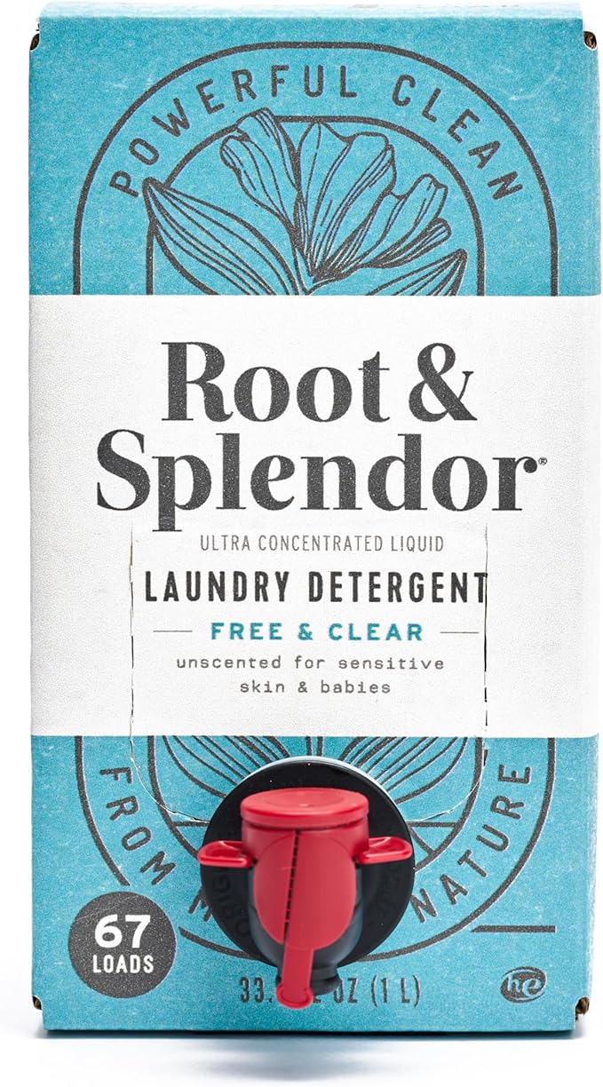 Root & Splendor Ultra Concentrated All Natural Laundry Detergent Liquid - Plant Based, Enzymatic Laundry Soap, Free & Clear Unscented, 1 Liter, 67 Loads