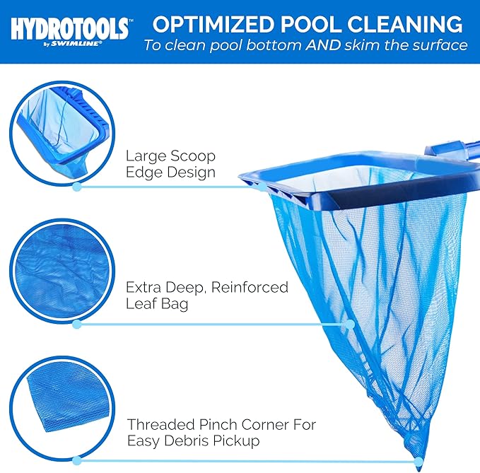 SWIMLINE HYDROTOOLS 8040 Leaf Net For Inground Above Ground Pool Pond | Extra Large Skimmer Net Cleaning Tool & Ultra Fine Deep Mesh Bag | Durable Reinforced Plastic Frame | For Debris Bugs Pickup