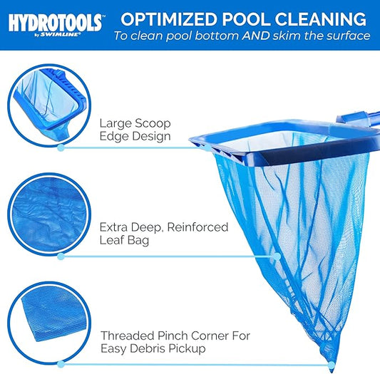SWIMLINE HYDROTOOLS 8040 Leaf Net For Inground Above Ground Pool Pond | Extra Large Skimmer Net Cleaning Tool & Ultra Fine Deep Mesh Bag | Durable Reinforced Plastic Frame | For Debris Bugs Pickup