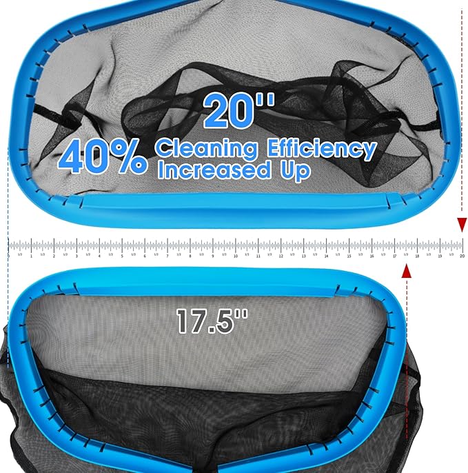 20'' Self-Repair Pool Skimmer Net Pool Cleaning Net with Heavy Duty Nylon Mesh, Aluminum Frame, Deep Debris Bag, for Above Ground Pool In-ground Pool Leaf Rake Net (Without Pole)