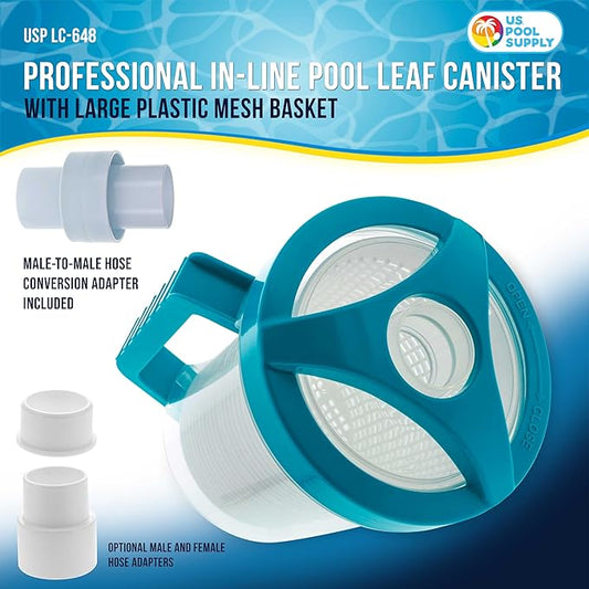 U.S. Pool Supply Pool Leaf Catcher - Inline Pool Leaf Canister, Vacuum for Inground Cleaner - Cleaning Filter Basket & Mesh Bag, Catch Leaves Debris, Compatible Replacement Part for Most Brands