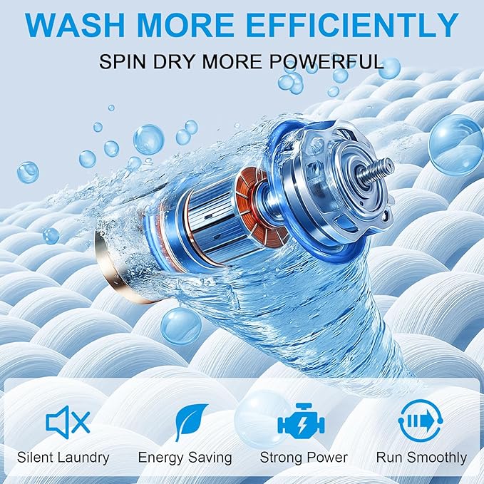 2.2 Cu.Ft Portable Washing Machine, Full-Automatic Electric Laundry Machine with 10 Programs, Compact Clothes Wash and Spin Combo with Stainless Steel Drum, Drain Hose for Apartment, Dorm,Home
