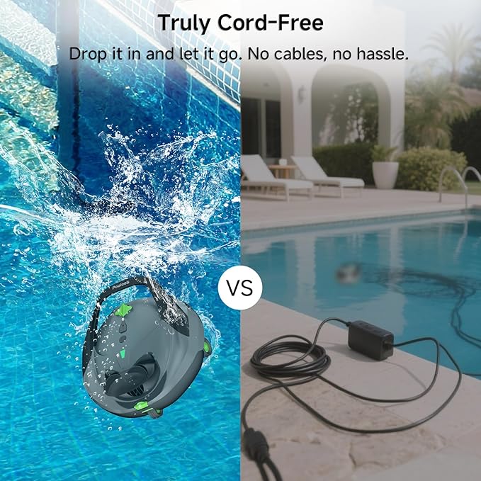 Pooloob PF1 Cordless Robotic Pool Vacuum Cleaner for Above & In-Ground Pools with Retrieval Buoy, Max Cleaning Coverage 1345 Sq.ft, 150Mins Runtime, Self-Parking, Fast Charging, Deep Gray