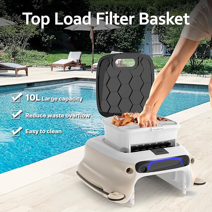 Pool Filter Surface Cleaner Robot with Remote Control, Smart Pool Skimmer Basket, Automatic Pool Vacuum Cleaner with Brushless Motors