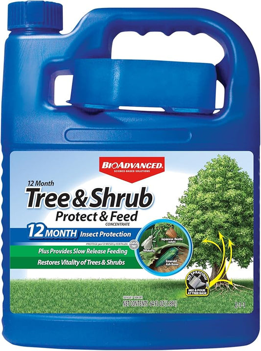 BioAdvanced 12 Month Tree and Shrub Protect and Feed, Concentrate, 64 Oz, Insect Killer and Fertilizer & Plant Food