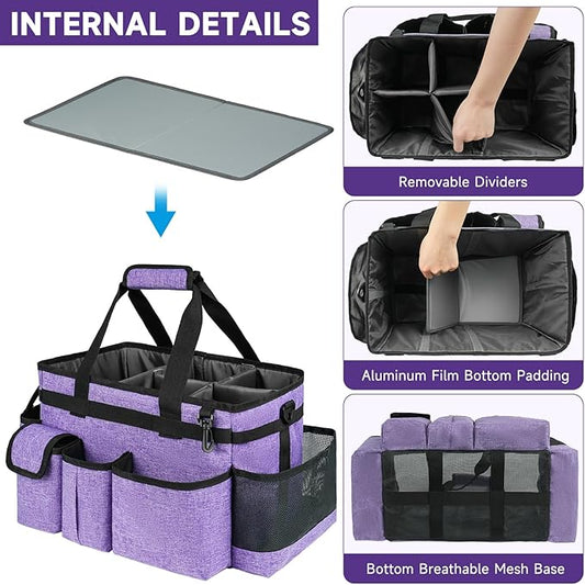 Cleaning Caddy Bag,Large Cleaning Supplies Organizer with Handle for Housekeepers,Purple