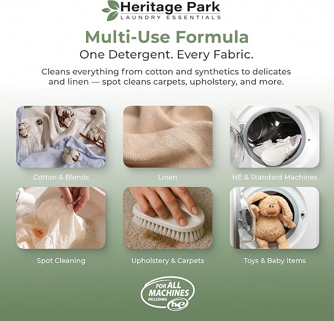 Heritage Park Luxury Laundry Detergent | Dermatologist Tested Plant based Natural & Enzyme Laundry Detergent | Sensitive Skin Friendly - Shore Breeze (4 fl oz Trial Size)