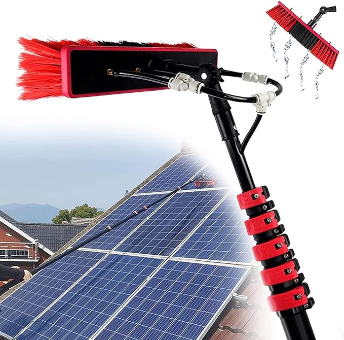 Telescopic Cleaning Brush, Multi-Purpose Water Spray Brush, Solar Panel Cleaning Equipment, Telescopic Hydrocleaner, 3.6m-10.8m, Roof Cleaning Tools Window Cleaner Kit,36ft/10.8m-35cmBrushhead