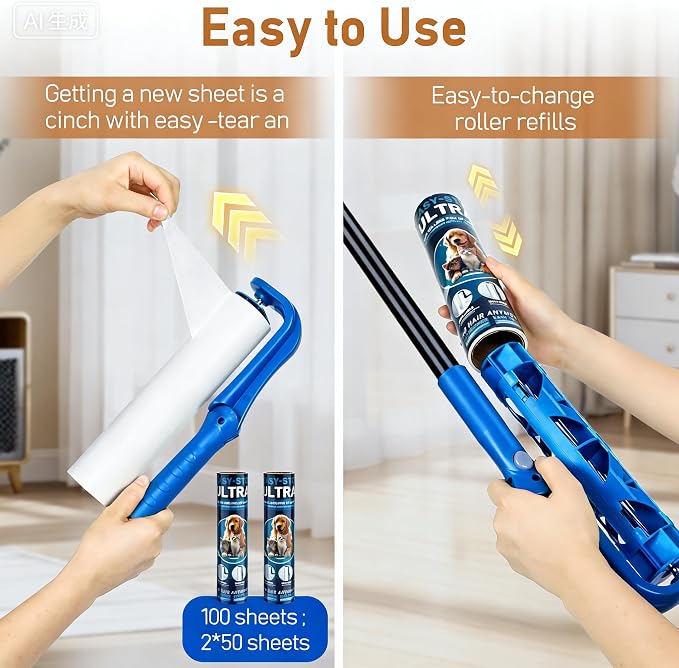 10" Large Lint Roller for Pet Hair Extra Sticky, Floor Lint Rollers Long Handle with Big Lint Rollers Refills for Couch Carpets Furniture Wall Clothing Floor Cleaning, Blue - Image 5