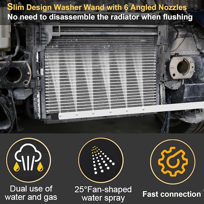 39 Inch Portable Radiator Cleaning Wand with Air Pipe Quick Connector, 4500 PSI High Pressure Radiator Cleaning Tool, Stainless Steel Radiator Flush Water Tank Cleaner for Household Cars Trucks SUV RV