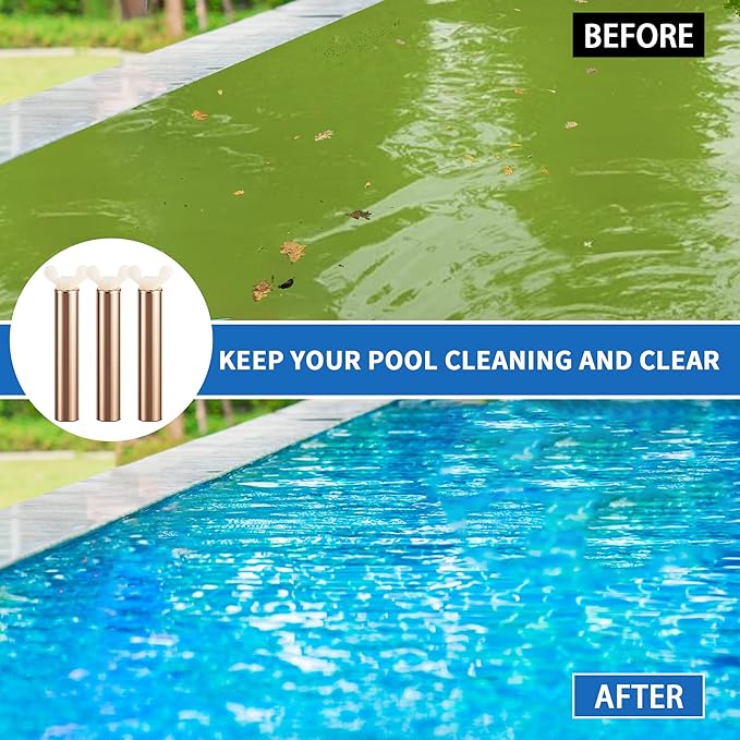 3 PCS Copper Anode Copper Replacement,L=3.97" D=0.67‘’,Pool Accessories for Pool Cleaning,Clears Your Pool,Save Cleaning Cost