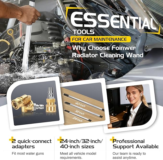 40'' Portable Radiator Cleaning Wand, Water and Air Dual-Use 1500 PSI Pressure Washer Tool, Two 1/4''Quick Coupler,Radiator Cleaning Wand Fit for Household Cars,Trucks,RV Radiators
