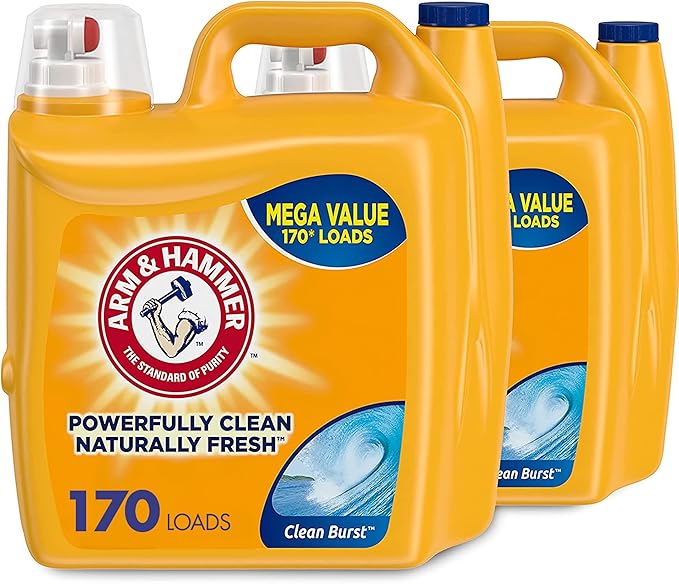 Arm & Hammer Liquid Laundry Detergent, Clean Burst, 170 Loads, 255 Fl Oz (2 pack)