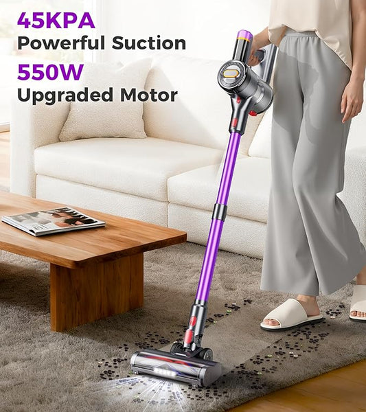 Cordless Vacuum Cleaner, 550W 45Kpa Vacuum Cleaners for Home, 60Mins Cordless Stick Vacuum with LED Display, Self-Standing & Anti-Tangle, 8-in-1 Wireless Vacuum for Carpet Pet Hair Hardfloor