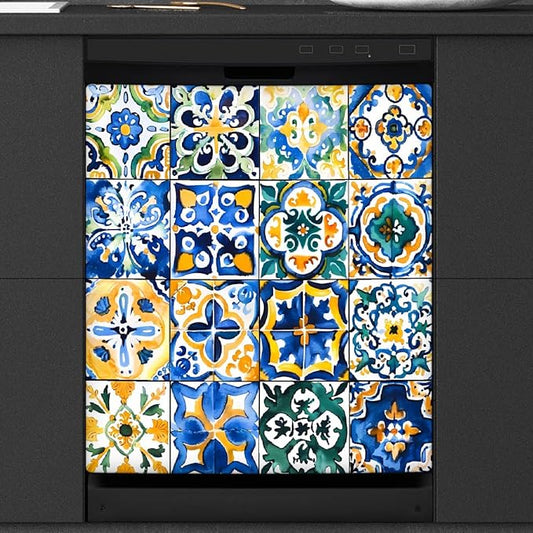 Dishwasher Magnet Cover Ethnic Mexican Tile Pattern Reusable Dishwasher Magnetic Cover Sticker Decorative Dish Washer Door Cover Panel for Home Kitcen Appliance, 21x26 in