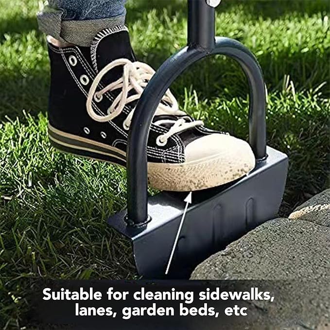 Hilitand Half Moon Lawn Edger Manual Edger Stainless Steel Lawn Edging Tool with T Handle for Garden Flower Bed Sidewalk Driveway