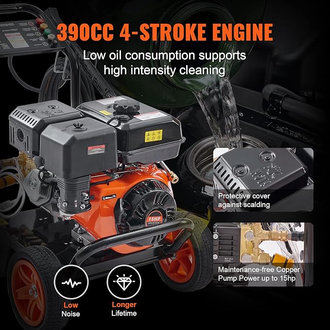 VEVOR Gas Pressure Washer, 4400 PSI 4.0 GPM, Gas Powered Pressure Washer with Copper Pump, Spray Gun and Extension Wand, 5 Quick Connect Nozzles, for Cleaning Cars, Homes, Driveways, Patios