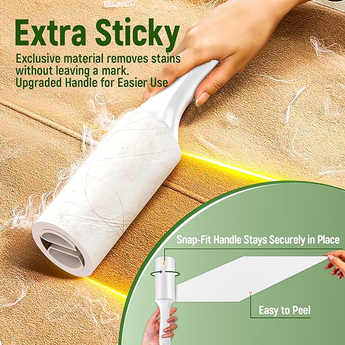 Extra Sticky Lint Roller for Pet Hair, 500 Sheets, 2 Handles | Compact Value Pack for Clothes, Couch, Car, Furniture & Bedding - Image 2