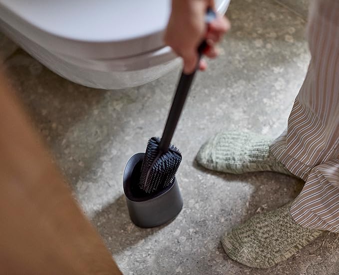 Joseph Joseph Flex 360 Lite Silicone Toilet Brush & Holder, 360 Clean, Anti-Drip, Replaceable Head, Black