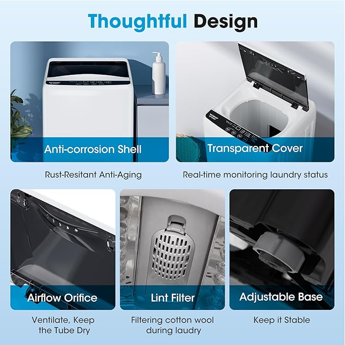 Portable Washing Machine - Compact Home Laundry Washer for Apartment,1.5 Cu.ft,8 Wash programs,10 Water Level, Small Clothes Washer with Drain Pump for Bathroom, Dorms,RVs,White