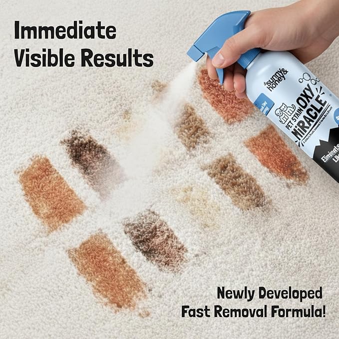 Sunny & Honey Oxy Pet Stain and Odor Eliminator - Oxygen Powered Carpet Cleaner Spray and Upholstery Cleaner - Pet Stain Remover for Rugs, Couches and Mattresses - Unscented (32 fl oz)