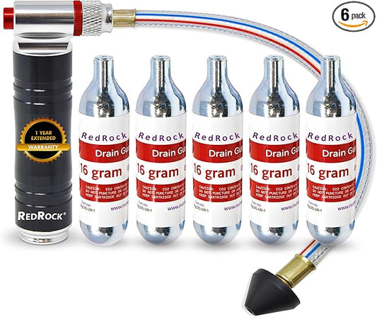 RedRock Gallo Drain Gun AC Drain Line Cleaner Tool, HVAC Air Conditioner Condensate Blaster Cleaning Kit with Flexible Hose Pipe, Includes 5 Unthreaded CO2 Cartridges