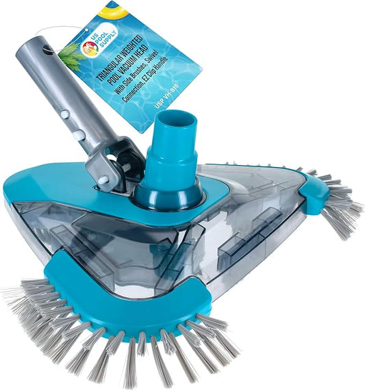 U.S. Pool Supply Premium Triangular Weighted Pool Vacuum Head with Side Brushes, Swivel Connection, EZ Clip Handle - Above Ground & Inground Swimming Pools – Vinyl Liner Floor, Wall, Corner Cleaner