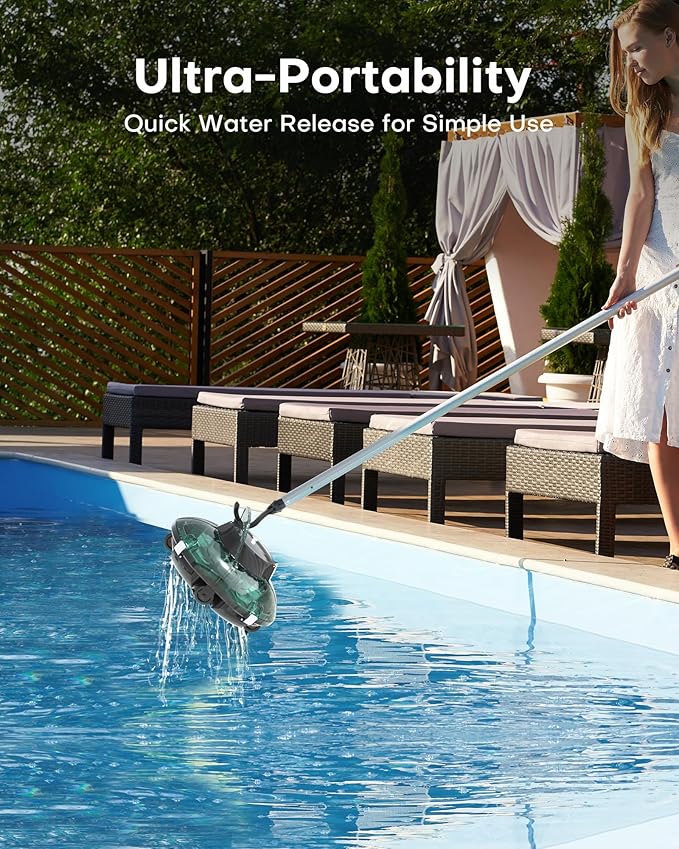 (2025 Upgrade) Cordless Robotic Pool Cleaner, Lasts 80 Min, Automatic Vacuum for Above-Ground Pools up to 645 Sq.ft,Portable, Self-Parking (Transparent Green)