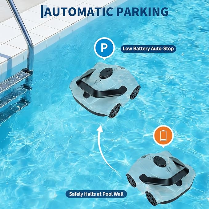 Robotic Pool Cleaners Cordless Robotic Pool Cleaner for Above Ground Pools - 130 Min Runtime, Self-Charging, Cleans Up to 860 Sq Ft, Lightweight & Portable Design