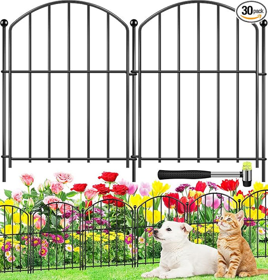 Decorative Garden Fence 17in (H) x30ft (L), Arched Rustproof Metal No Dig Fence for Dogs & Rabbit, Ornamental Animal Barrier for Flower Beds, Border Panels Fencing for Yard & Patio Outdoor Decor