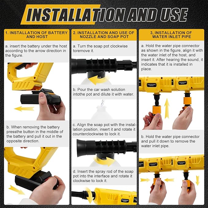 Cordless Portable Cleaning Tool Compatible with DeWalt 20V Battery, 800 PSI Brushless Handheld Cleaner Tool with 6 in 1 Nozzle, 16.4ft Hose, for Car, Garden, Floor, Fence Cleaning (NO Battery)