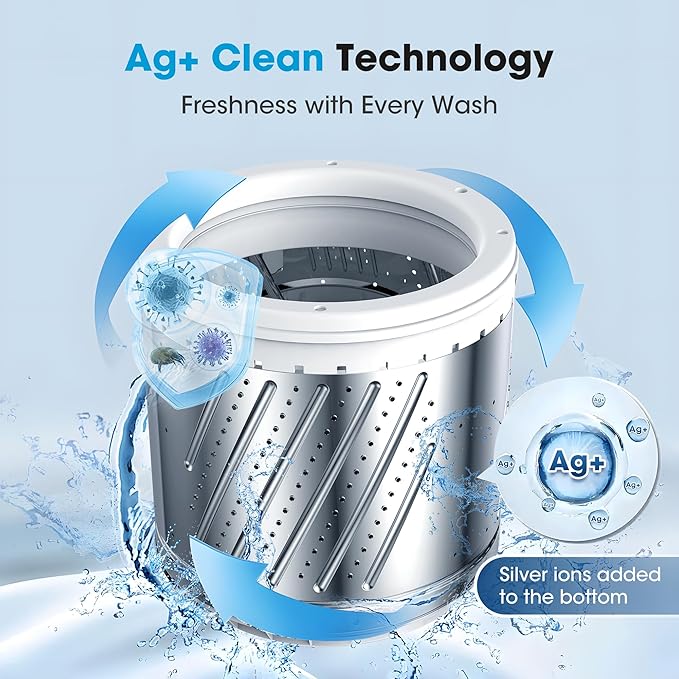 Portable Washing Machine - Compact Home Laundry Washer for Apartment,1.5 Cu.ft, Small Clothes Washer with Drain Pump for Bathroom, Dorms,RVs,White