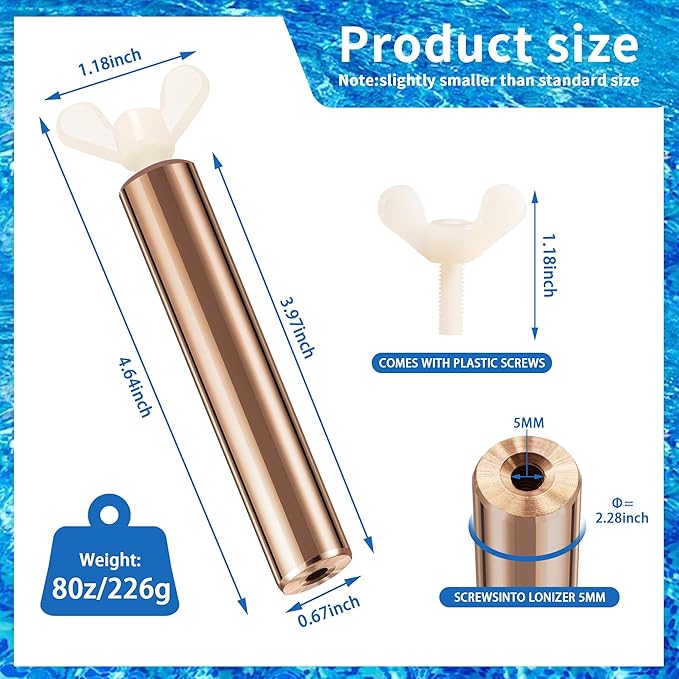 3 PCS Copper Anode Copper Replacement,L=3.97" D=0.67‘’,Pool Accessories for Pool Cleaning,Clears Your Pool,Save Cleaning Cost