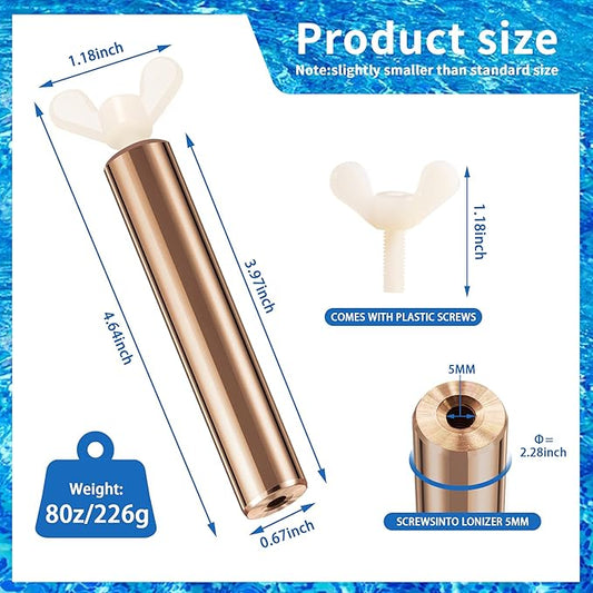 3 PCS Copper Anode Copper Replacement,L=3.97" D=0.67‘’,Pool Accessories for Pool Cleaning,Clears Your Pool,Save Cleaning Cost