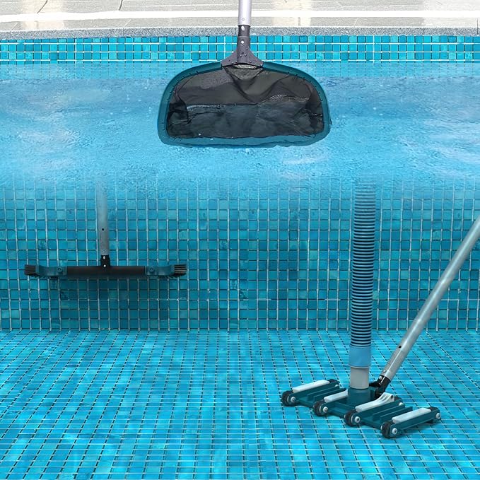 Deluxe Swimming Pool Cleaning Kit Including Pool Net and Vacuum Head, Pool Brush with 13Ft Pole for Above Ground & Inground Swimming Pools