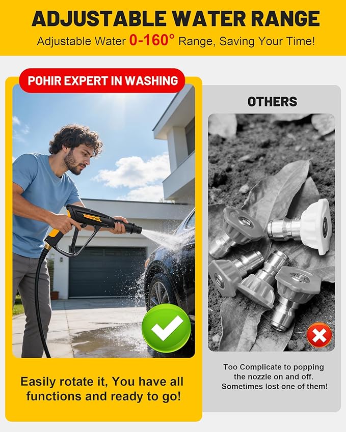 Pressure Washer Gun 3000PSI with Spray Nozzle Adjustable and M22 14mm/15mm Fitting, Electric Power Washer Gun for Garden Yard Cleaning Car Wash