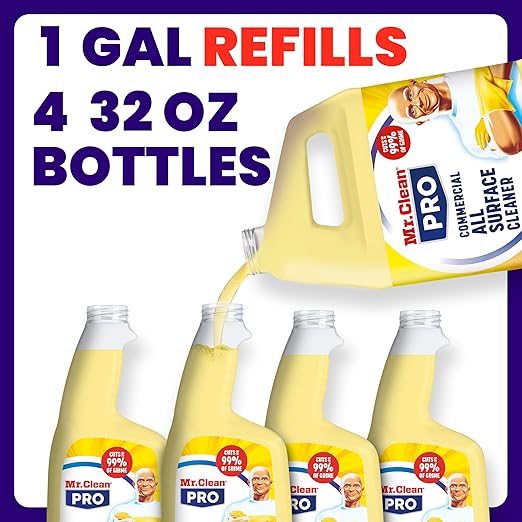 Mr. Clean PRO All Surface Cleaner, Commercial Grime Removal, Refillable Spray Bottles Bulk, 32 oz (Case of 6)