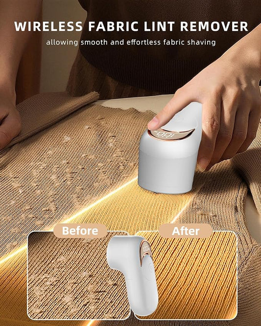 Fabric Shaver Lint Remover for Clothes, Portable Sweater Defuzzer | Rechargeable with LED Display, 3 Speeds, 2 Extra 6-Blade Heads, Removes Lint, Fuzz Fabric Pills from Clothing and Fabrics - Image 2