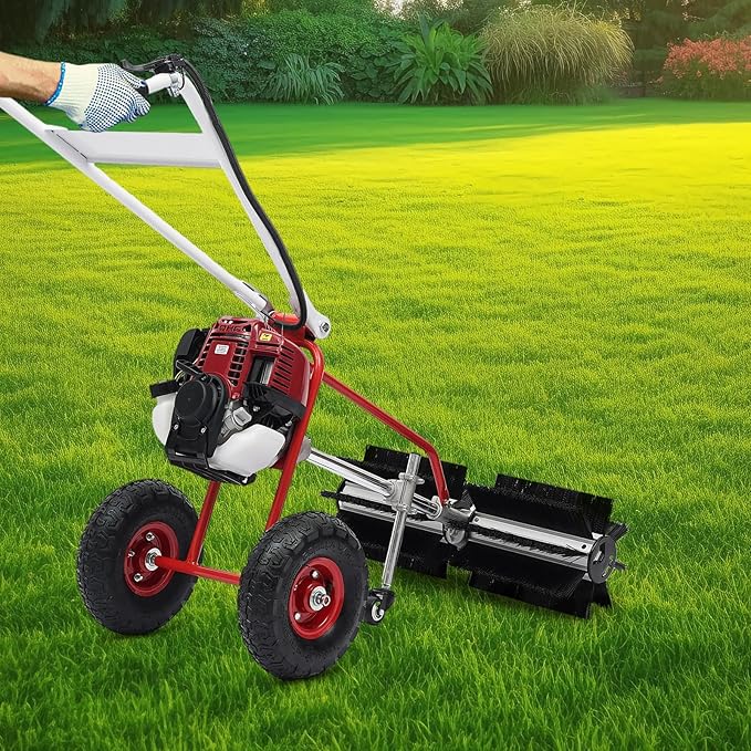Gas Handheld Sweeper,Outdoor Hand Held 4-Stroke 37.7CC Gas Power Sweeping Broom, Walk Behind Handheld Cleaning Driveway Turf Artificial Grass Snow Clean Lawn Sweeper Cleaner Tools for Park