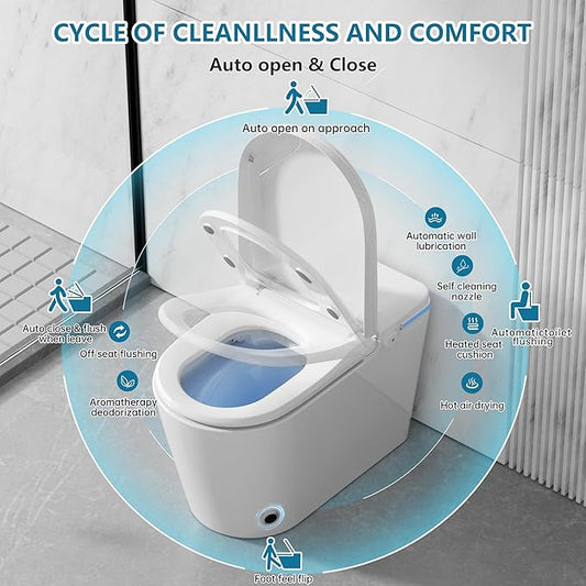Luxury Smart Toilet Built In, Bidet with Heated Seat,Warm Water Sprayer & Dryer, Japanese Toilet with Foot Sensor Operation,LED Display
